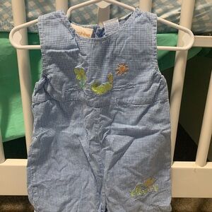 Blue Gingham Baby Romper with Sun & Duck Embroidery